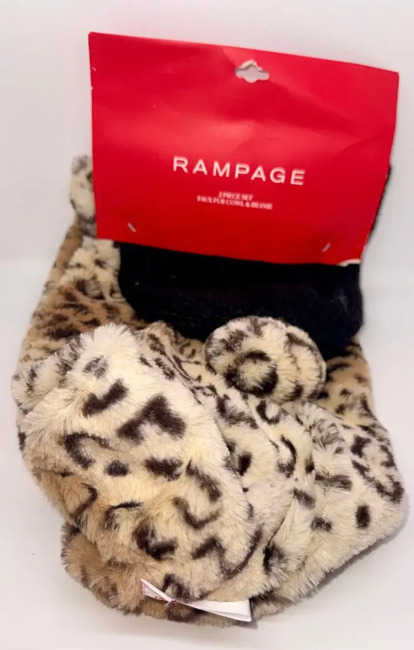 Rampage 2 Piece Gift Set Faux Fur Cowl And Beanie With Faux Fur Pom Pom